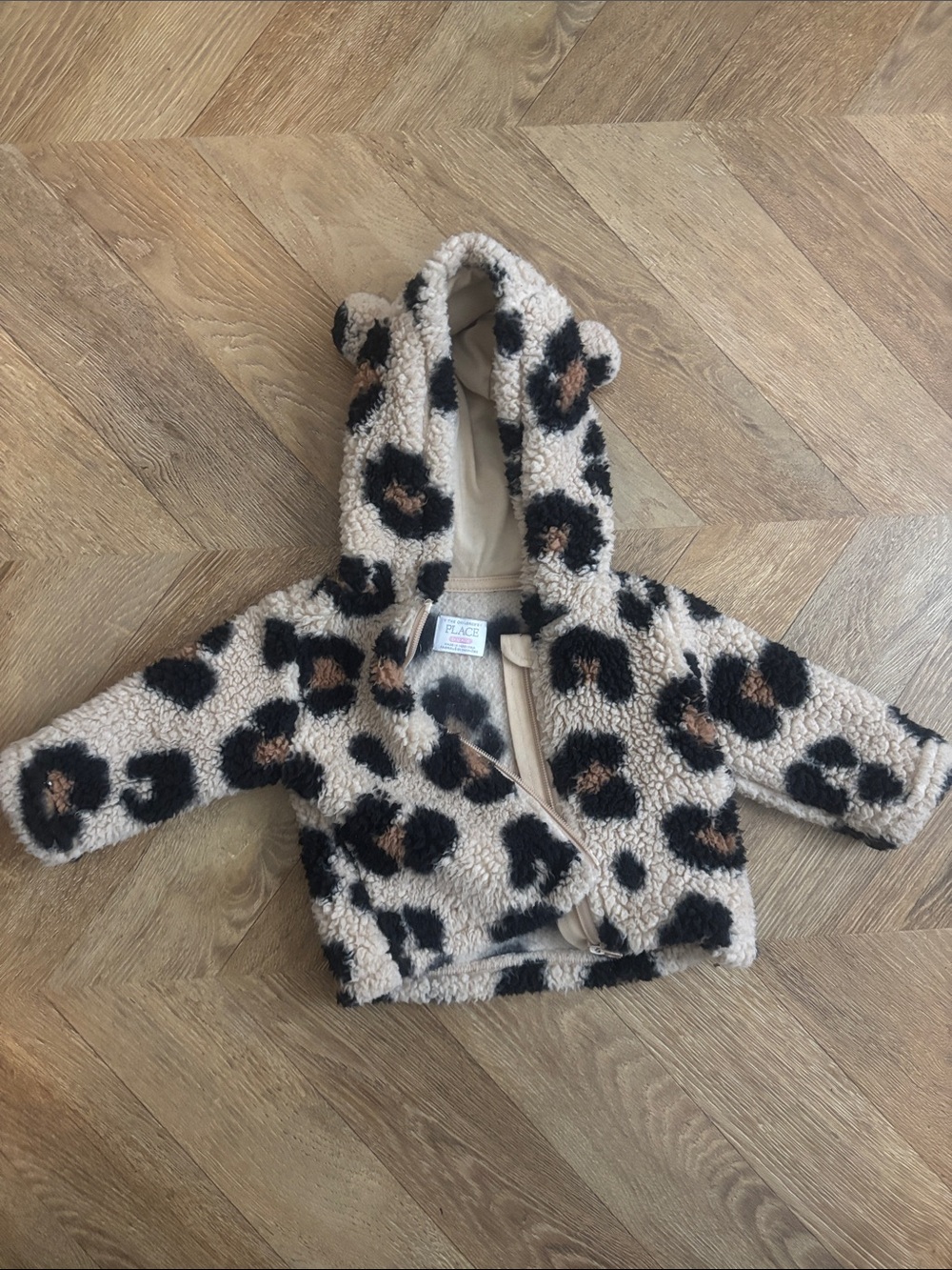 The Children's Place Leopard Sherpa Hooded Jacket - Size 6-12 Months